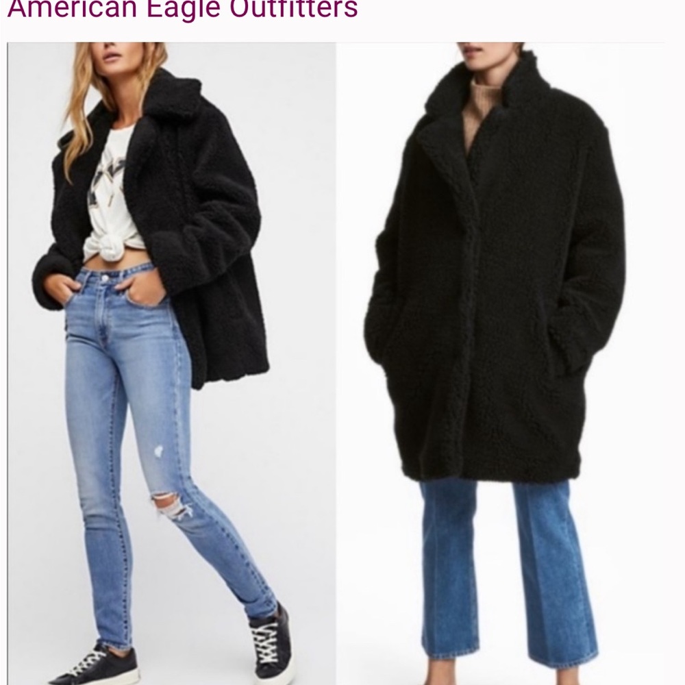 American Eagle Teddy Fuzzy Sherpa black coat Size Medium M